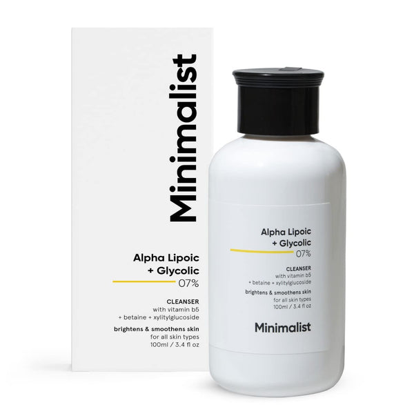 Minimalist 7% ALA & AHA Face Wash - Brightening, Exfoliating Cleanser with Vitamin B5 & Glycolic Acid (3.4 Fl Oz)