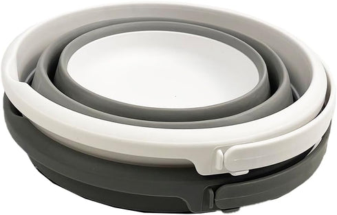 SAMMART Collapsible Plastic Bucket - Foldable Round Tub with Handle - Pop Up Saving (Grey+Black (Set of 2), 5.5L) by SAMMART