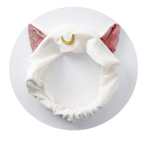 Ziper Usagi Moon Cute Cat Hairband Cosmetic Shower Headband (White)