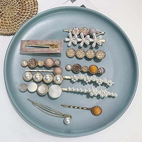 Mehayi 20 PCS Pearls Hair Clips Fashion Korean Style Acrylic Resin Hairpins for Women and Girls Headwear Accessories