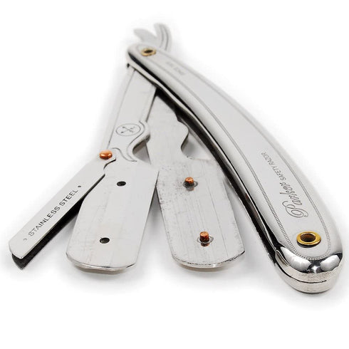 Parker SR1 Stainless Steel Straight Edge Barber Razor, Professional Shavette with 5 Premium Platinum Half Blades