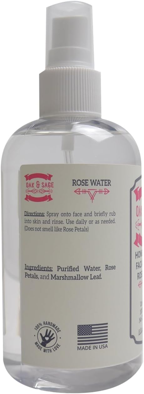 OAK & SAGE Homeopathic Facial Toner Rose Water, Unscented, 8oz, 100% Herbs, No Alcohol