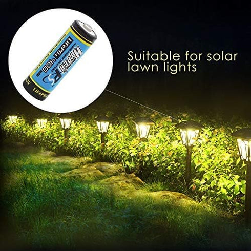 (2-Pack) 3.2V LiFePo4 14430 Rechargeable Battery, 400mAh for Solar Panel Light, Tooth Brush, Shaver