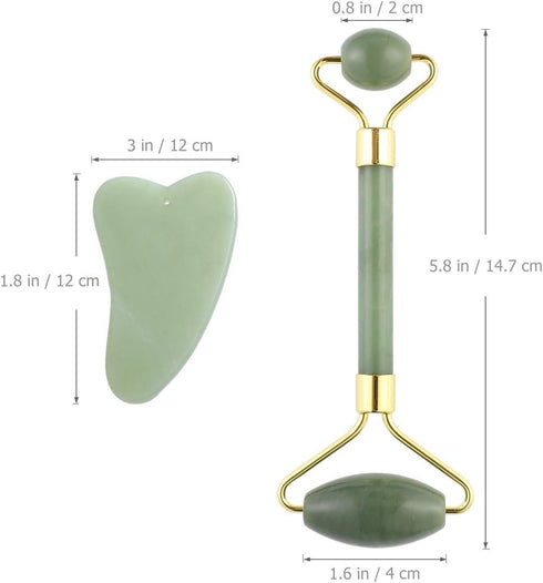 rosenice Set 5.90X1.96X1.18In Green-Set Jade Beauty Vessel Gua Sha Massage Tool with Roller and Scraping Plate