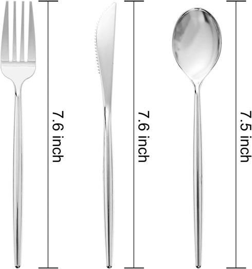 Rubtlamp 90Pcs Silver Plastic Silverware, Silver Plastic Utensils, Plastic Cutlery Include 30 Plastic Silver Knives, 60 Plastic Forks and Spoons, Plastic Silverware Heavy Duty For Party, Wedding by Rubtlamp