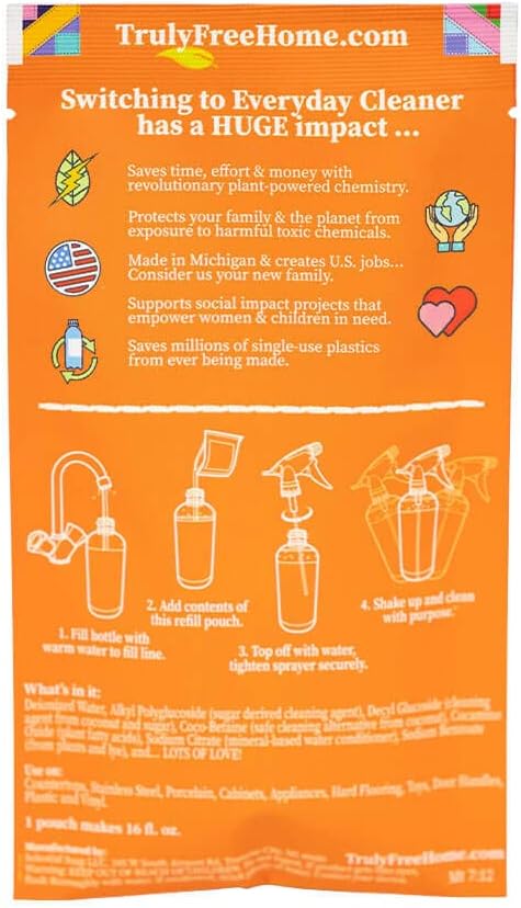 Everyday Cleaner - All Purpose Natural Cleaner Spray, Household Cleaning Supplies - 16oz Empty Spray Bottle, 2 Refills (3 oz each)