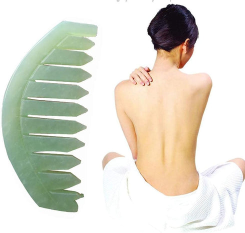 Jinshining 4Pcs Green Nature Jade Stone Massage Comb Traditional Natural Jade Massager Acupuncture Head Therapy Trigger