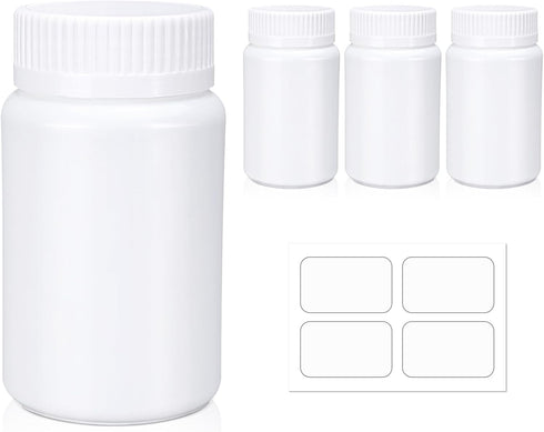 Empty Plastic Pill Bottle 100cc, 4 Pack, Smooth Screw Lid for Liquid, Solid, Powder, Reagent Chemical Container