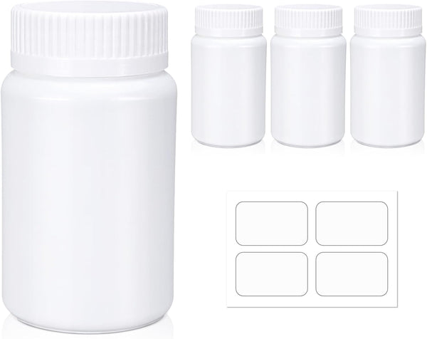Empty Plastic Pill Bottle 100cc, 4 Pack, Smooth Screw Lid for Liquid, Solid, Powder, Reagent Chemical Container