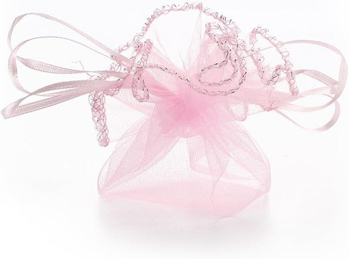 100Pcs 9.8 Inch Pink Round Organza Bags Drawstring, Sheer Jewelry Candy Pouch for Baby Shower Wedding Party Favors