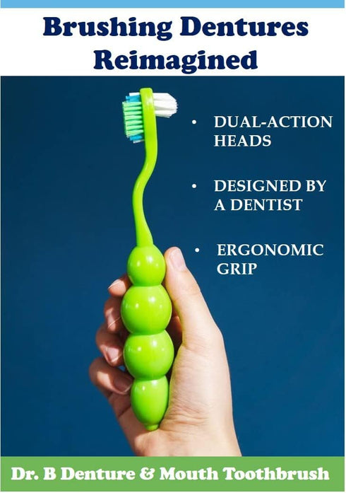 Dr. B Dental Solutions Ergonomic Denture Toothbrush with Extra Soft Bristles for Implants & Overdentures