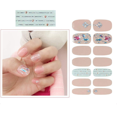 SIUSIO 112pcs Full Nail Wraps Stick on Gel Nail Polish Strips, Elegant Gradient Glitter Nail Art Sticker with Crystal