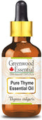 Thyme Essential Oil (Thymus vulgaris) Steam Distilled with Glass Dropper - 50ml (1.69 oz)