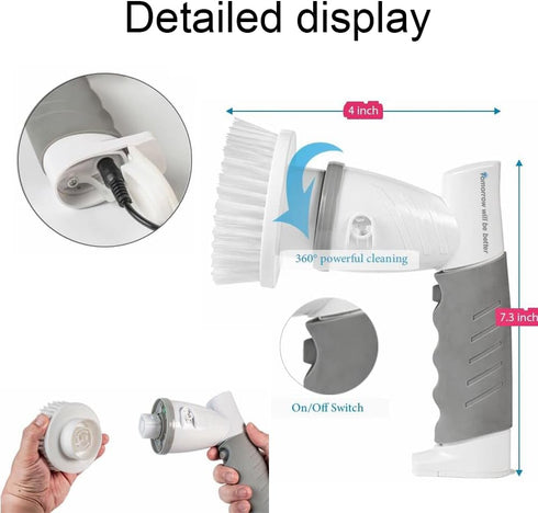 Electric Spin Scrubber, Power Spin Brush for Cleaning, Rechargeable Brush for Bathroom, Tile, Floor, with 4 Brush Heads
