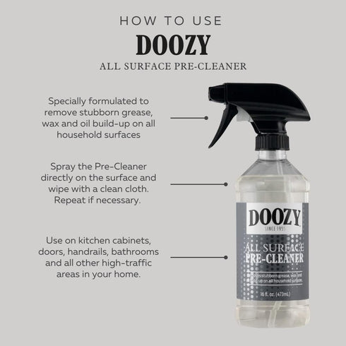 Doozy All Surface Pre-Cleaner, Pre Treatment to Remove Grease, Grime, Dirt, Wax & Oil on Furniture, Wood, Glass,