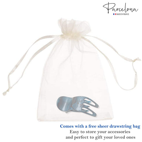 Parcelona French Bear Paw Medium 3” Celluloid Acetate Non Slip Jaw Yoga Hair Accessories for Fine Hair (Pickled Blue)