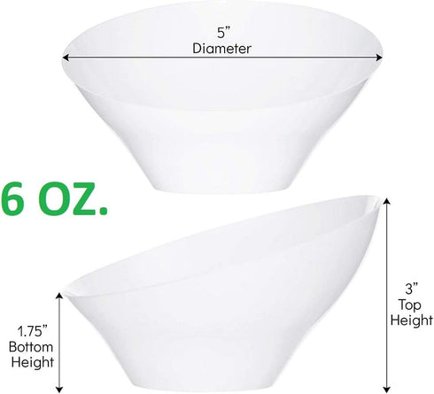 PLASTICPRO Disposable Angled Plastic Bowls Round Small Serving Bowl, Elegant for Party's, Snack, or Salad Bowl, White, Pack of 8 by PLASTICPRO