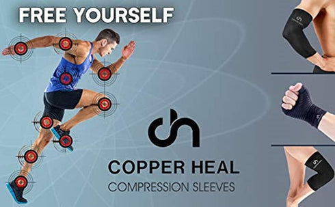 COPPER HEAL Copper Compression Gloves (PAIR) - Highest Copper Infused FULL FINGER Compression Gloves for Men and Women