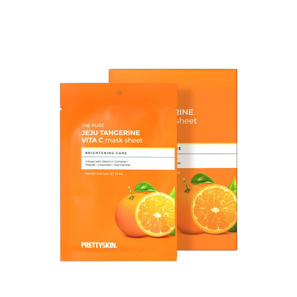 PS.PRETTYSKIN Jeju Tangerine Vitamin C Facial Mask Sheet (Pack of 10) with Panthenol, Adenosine, Niacinamide