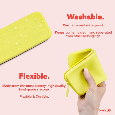 MAKUP Silicone Makeup Bag, Zipper Brush Holder for Organizing Cosmetics and Tools, Washable Pouch for Travel