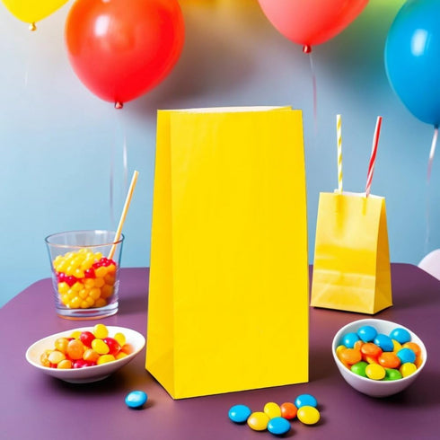 Vibrant Sunflower Yellow Paper Party Bags, Pack of 12, Premium Quality
