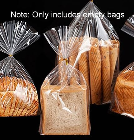 lasenersm 100 Gusset 4~5 7.5 11.4 Inches Pieces Empty Clear Bread Bags with Ties Disposable Toast Bags Plastic Loaf