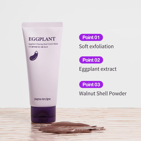 Papa Recipe Eggplant Mud Cream Mask, Hydrating Wash Off Pack, Pore Cleansing Exfoliator, Korean Skin Care for Men and
