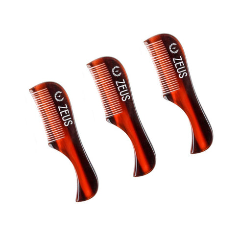 ZEUS Handmade Saw-Cut Mustache Comb for Men - Fine Tooth, Durable, Hand Polished Pocket Beard Comb (3 PACK)