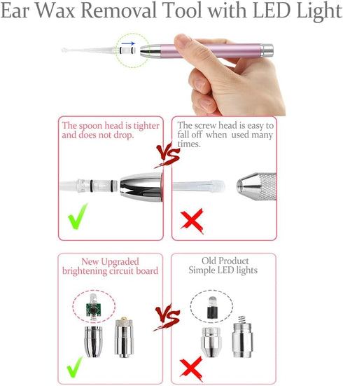 Ear Wax Removal Tool, LED Lights Ear Cleaning Kit, Updated Version, Non-Slip, BPA Free (Two Golden)