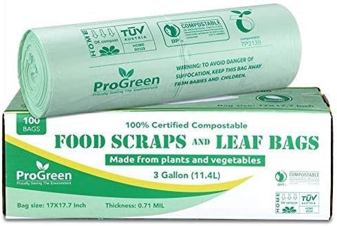 ProGreen 3 0.71 100 Count, D6400 Compostable Trash Bags Gallon, Extra Thick Mil, Small Kitchen Compost Bin Bags, Food