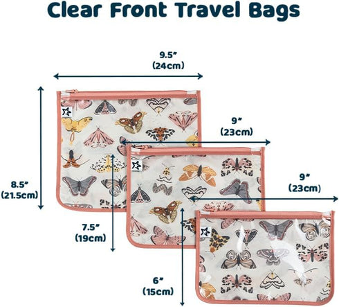 Tiny Twinkle Mess-proof Travel Bags, Airline Compliant Zipper Closure, Clear Front Pouch, 3 Pack Set