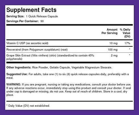 Piping Rock Resveratrol Complex 1800 mg - 180 Capsules, Non-GMO, Gluten Free Grape Seed Extract Supplement