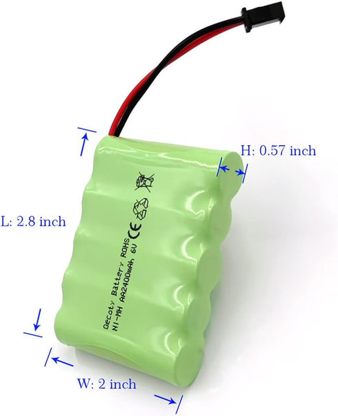 6V AA Battery Pack, Upgrade 2400mAh Rechargeable NiMH Battery Pack with Charge Cable, SM 2P Plug