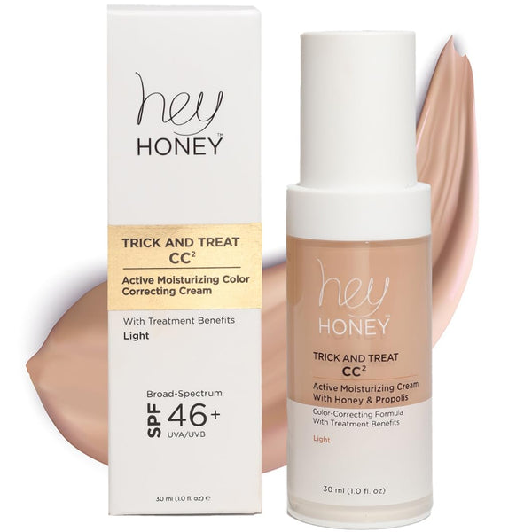 Hey Honey Trick and Treat CC² Cream SPF 46, Moisturizing Color Correcting Cream for Rosacea and Mature Skin, 1 oz