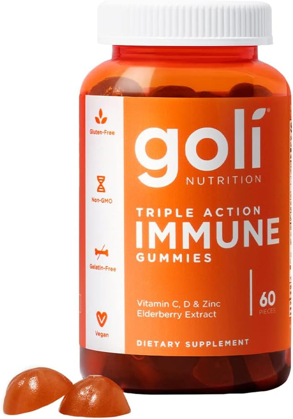 Goli Immune Vitamin Gummy, 60 Count, Elderberry, Vitamin C, D & Zinc, Vegan, Non-GMO, Gluten-Free & Gelatin-Free