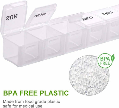 Partsmojo 7 Pill Organizer Daily Case US Stock Weekly Portable Extra Large Day Box Clear