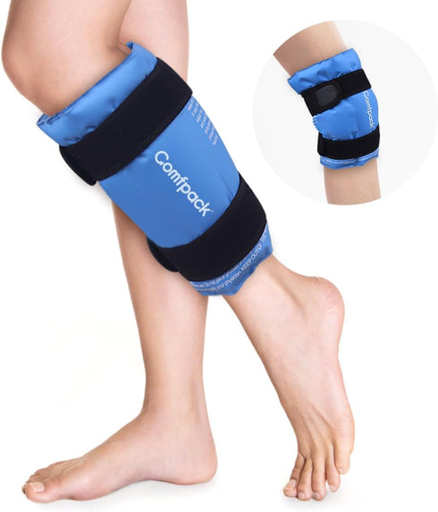 Shin Splint Ice Pack Wrap for Injuries, Reusable Gel Calf Ice Pack for Leg Pain Relief, Calf Strain, Sore Muscle