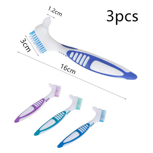 3 Pcs Denture Cleaning Brush, Portable Brushes for Denture Care, Multi-Layered Soft Bristles
