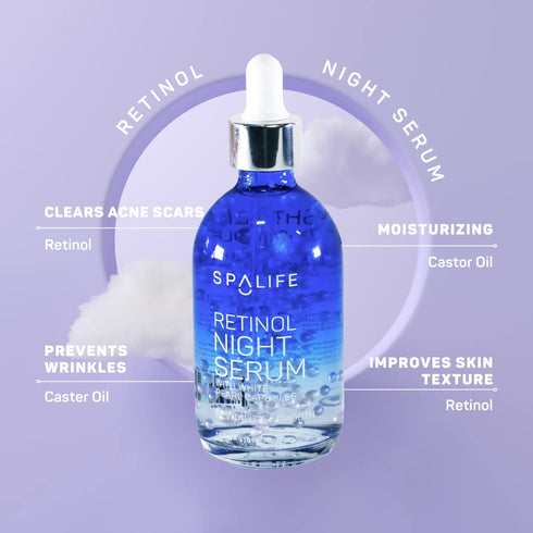 Spa Life Face Serum - Retinol Night Serum with White Pearl Capsules, 100 ml (3.7 oz) for Fine Lines and Dark Spots