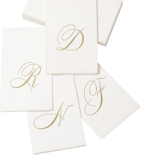 Caspari White Pearl Paper Linen Guest Towels, Monogram Initial, Pack of 24
