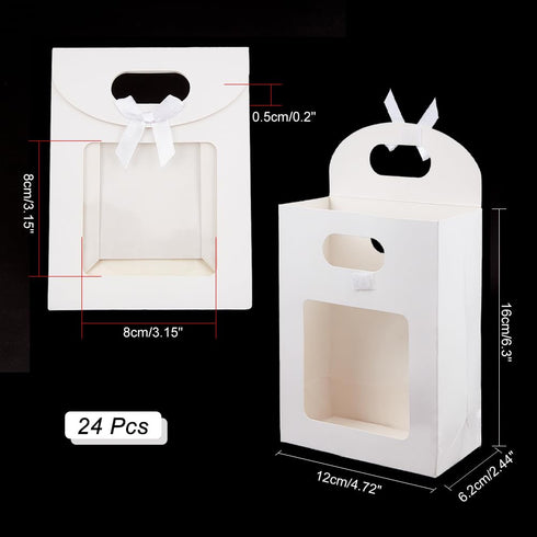 NBEADS 24 Pcs White Kraft Paper Bags with Clear Window, Stand Up Gift Bag with Handles Small Gift Bag with Bowknot for Candy Cookies Packaging Wedding Christmas Party Store Retail