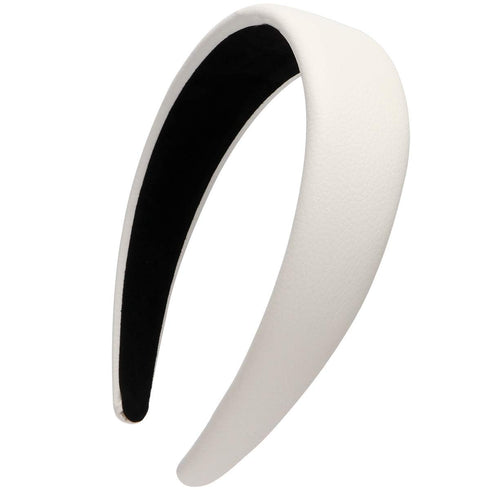 LONEEDY Padded Leather Hard Headband for Women, 1.7 Inch, White