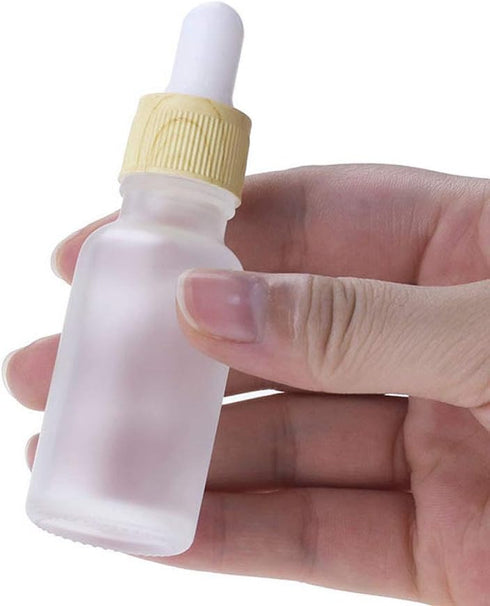 3Pcs Empty Translucent Frosted Glass Cosmetic Containers, Wood Grain Cap, 30ml Jar, 20ml Dropper, 10ml Roller