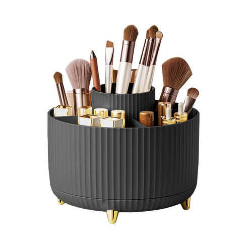360 Rotating Makeup Brush Holder Organizer, 5 Slot Cup for Cosmetics, Nail Polish, Bathroom Vanity, Black