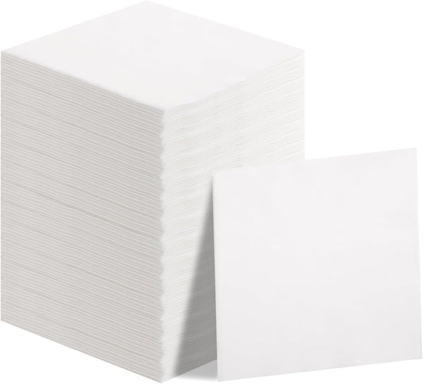 DaYammi 100 PCS Disposable White Napkins, 13" x 13" Soft Absorbent Linen Feel Cocktail Napkins for Bathroom Party