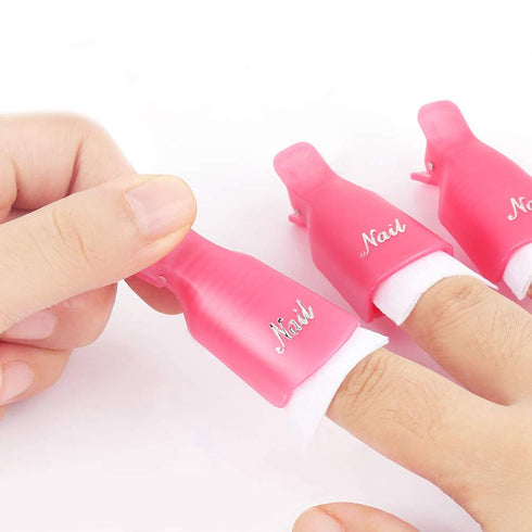 KINGMAS 10 Pcs Gel Nail Polish Remover Clips - Plastic Acrylic Nail Art Soak Off Wrap Cleaner Cap Clips