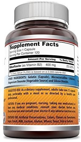 Amazing Formulas Riboflavin 400mg Dietary Supplement - 120 Capsules - Non-GMO & Gluten Free - Made in USA