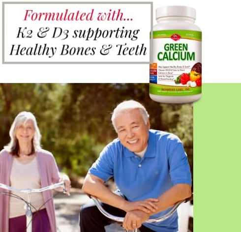 Olympian Labs Green Calcium Tablets Formulated with K2 & D3, 100 Count Supporting Healthy Bones & Teeth