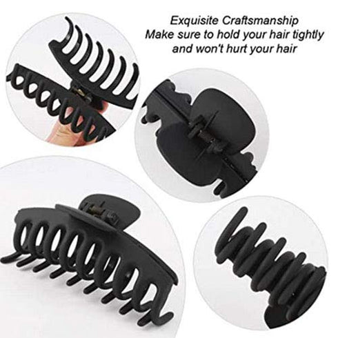 WHAVEL 6PCS Matte Plastic Large Black Hair Claw Clips, Non-slip Jaw Clips for Thick Hair, Women and Girls