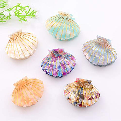 Shell Jaw Clip Hair Claw Clip, Marble Pattern Hairpins for Women Hairdressing Accessories (Light Blue)